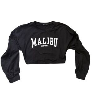 SOLD Black Malibu California Women's Crop Sweatshirt CrewNeck